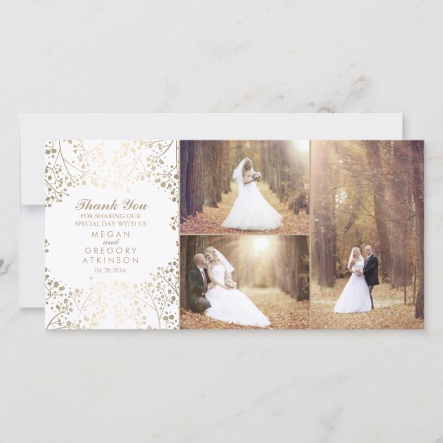Gold Baby's Breath Elegant Wedding Photo Thank You (Front)