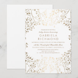 Gold Baby's Breath Elegant White Baby Shower Invitation | Zazzle