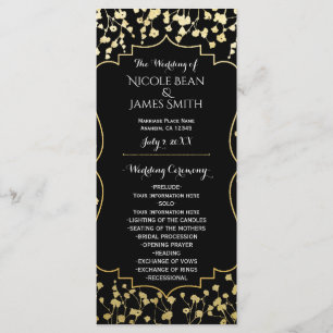 Gold Baby's Breath Floral Black Wedding Program