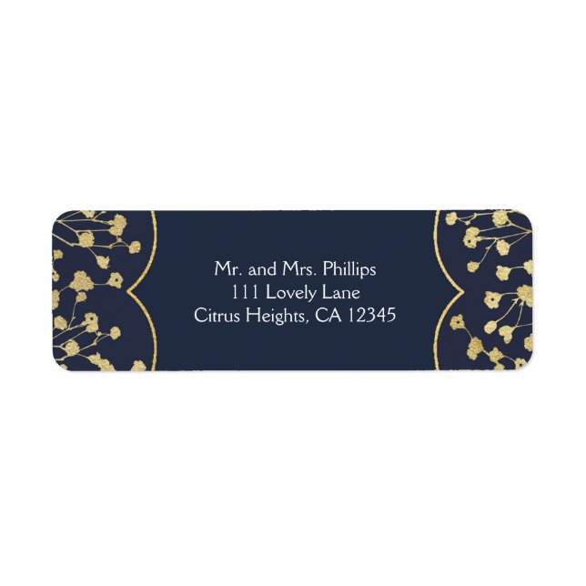 Gold Baby's Breath Floral Rustic Blue Wedding Label (Front)