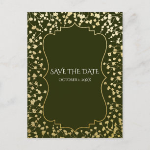 Gold Baby's Breath Floral Rustic Green Save Date Announcement Postcard