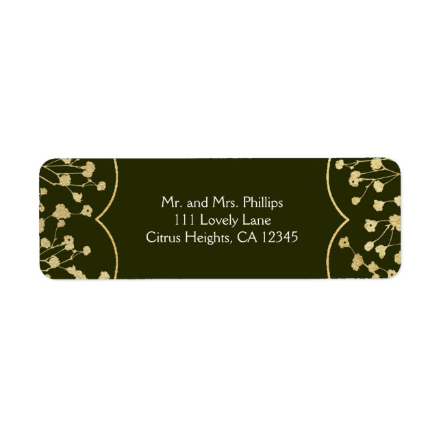 Gold Baby's Breath Floral Rustic Olive Green Label (Front)