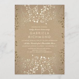 Gold Baby's Breath Kraft Baby Shower Invitation