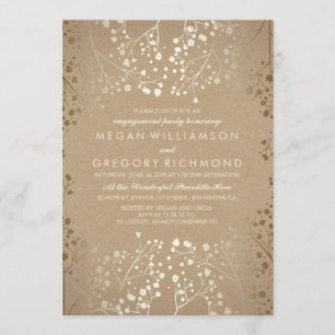 Gold Baby's Breath Kraft Engagement Party Invitation