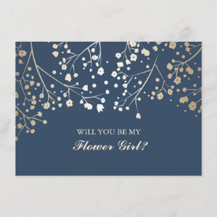 Gold Baby's Breath Wedding Flower Girl Invitation