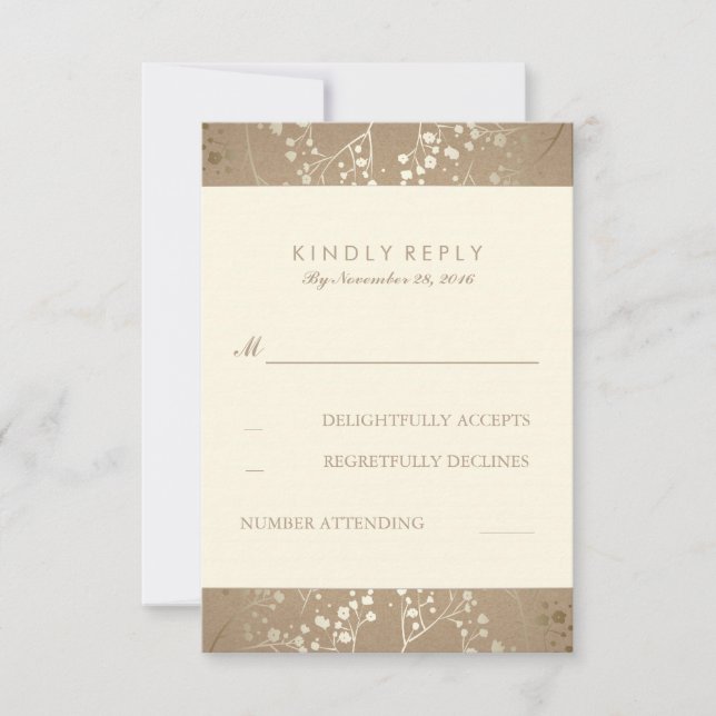 Gold Baby's Breath Wedding RSVP Cards (Front)