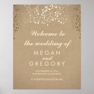 Gold Baby's Breath Wedding Welcome Sign Poster