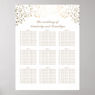 Gold Baby's Breath White Wedding Seating Chart Poster