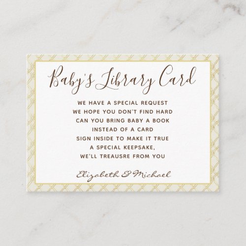 Gold Babys Library Card Book Request Neutral Chic