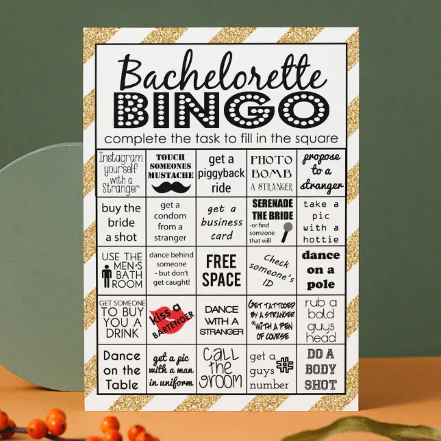 Gold Bachelorette Bingo, Party Game, Challenge Invitation | Zazzle