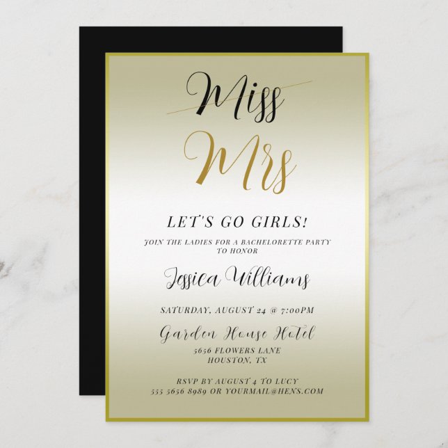 Gold Bachelorette Invitation (Front/Back)