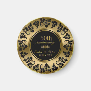 Gold Background And Black Damask- Gold Anniversary Magnet