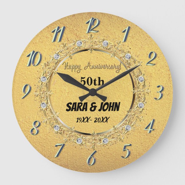  Gold background, golden circle elegant weddin lar Large Clock (Front)