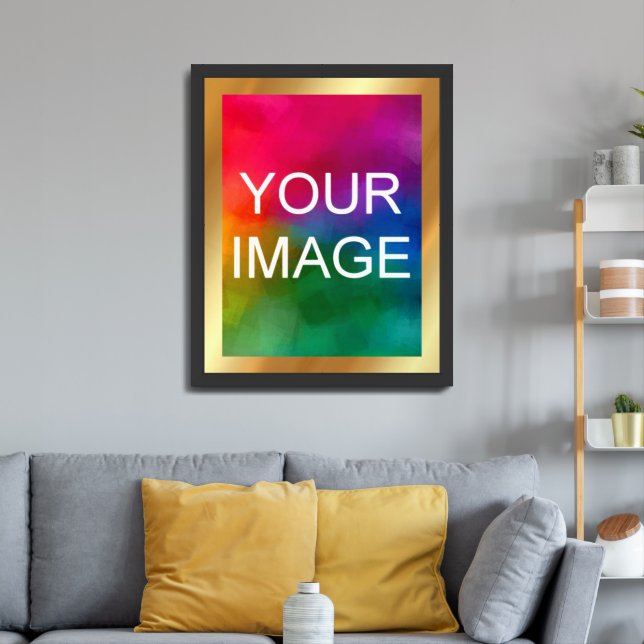 Gold Background Upload Your Own Picture Photo Framed Art (Living Room 3)