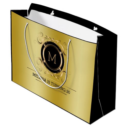 Gold Background With Gold and Black Frame Large Gift Bag