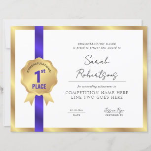 Gold Badge Blue Ribbon 1st Place Winner Award
