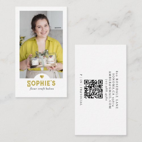 Gold Baker Pastry Chef Photo QR Code Business Card