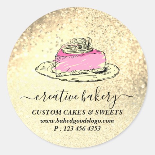 Gold Bakery Pastry Cake slice plate Decorations Classic Round Sticker