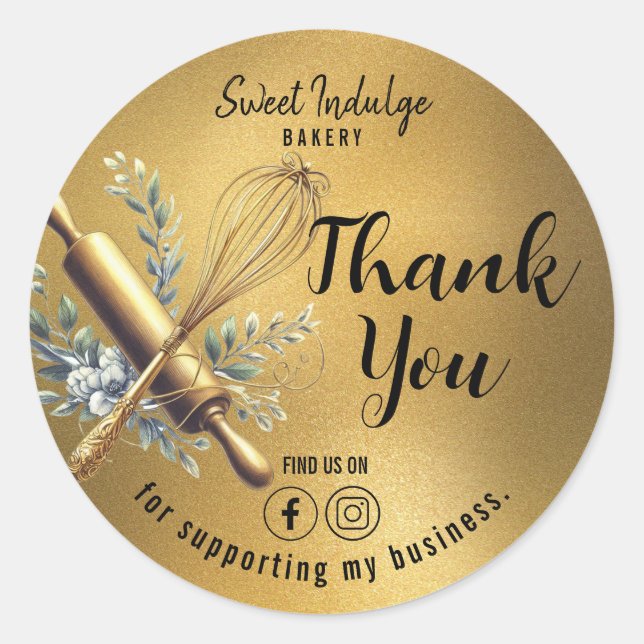 Gold Baking Utensils Thank You  Classic Round Sticker (Front)
