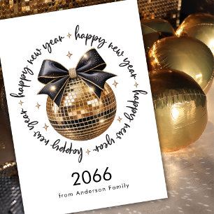 Gold Ball Black Bow Happy New Year 2026 Non Photo Holiday Card