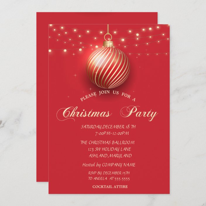 Gold Ball,String Lights Company Christmas Party Invitation | Zazzle