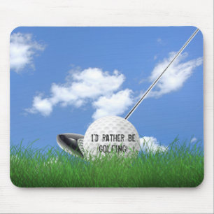 Gold Ball with Club in Grass Mouse Pad