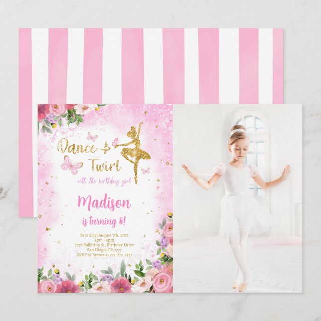 Gold Ballerina Photo Invitation  (Front/Back)