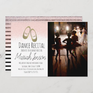 Gold Ballerina Shoes Glitter Stripes Dance Recital Invitation