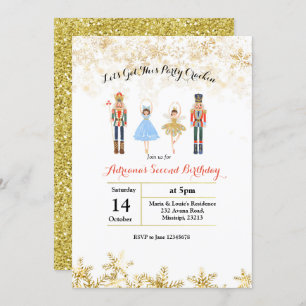 Gold Ballet Christmas Glitter Birthday Invite