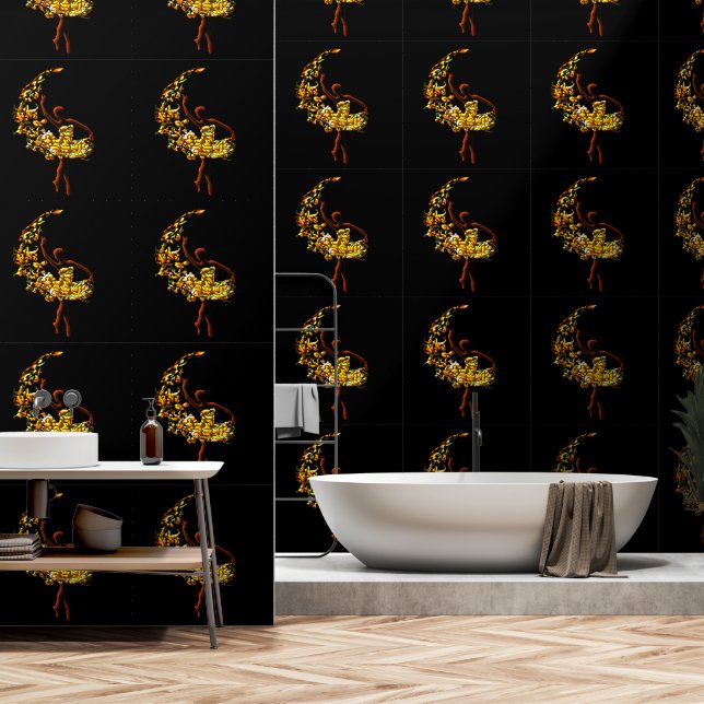 Gold Ballet Dancer Woman Custom Color Black Wallpaper (Bathroom)