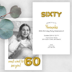 Gold Balloon 60th Birthday Photo Invite