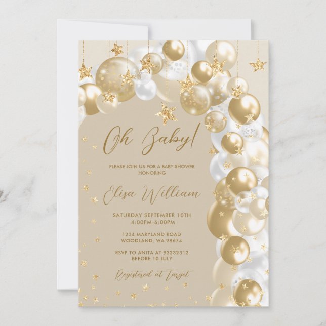 Gold Balloon Arch Baby Shower Invitation (Front)