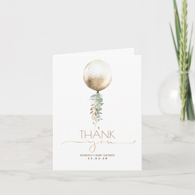 Gold Balloon Baby Shower Thank You Card (Front)