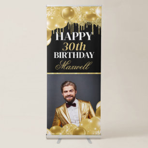 Gold Balloon Birthday Retractable Banner