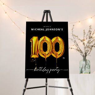 Gold Balloon Black 100th Birthday Party Welcome Foam Board