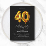 Gold Balloon Black 40th Birthday Invitation<br><div class="desc">Gold Balloon Black 40th Birthday Invitation. Celebrate in style with this modern and elegant milestone birthday invitation featuring bold black and gold accents and a chic foil balloon illustration. Perfect for marking a major life moment, the design combines sophistication with a festive touch. The sleek layout enhances its contemporary appeal,...</div>