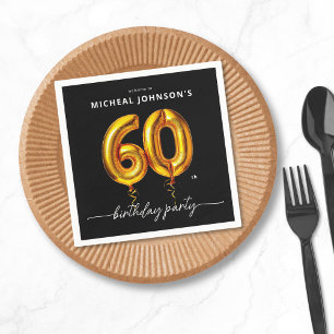 Gold Balloon Black 60th Birthday Party Napkins