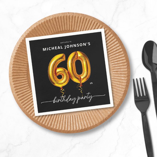 Gold Balloon Black 60th Birthday Party Napkins (Gold Balloon Black 60th Birthday Party Napkins)