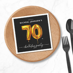 Gold Balloon Black 70th Birthday Party Napkins