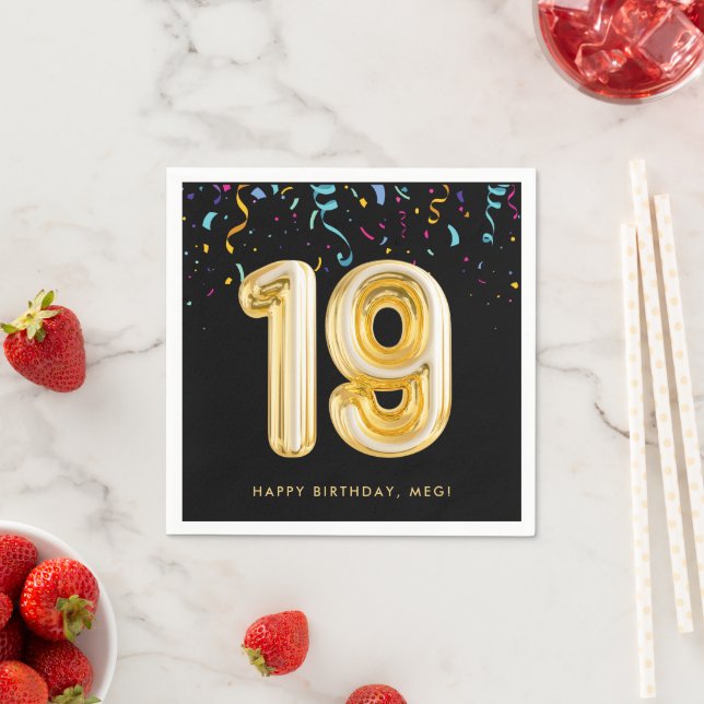 Gold Balloon Confetti 19th Birthday Party Napkins (Insitu)