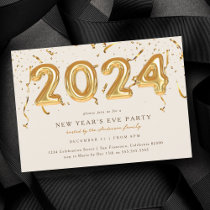 Gold Balloon Confetti 2024 New Year's Eve Party Invitation