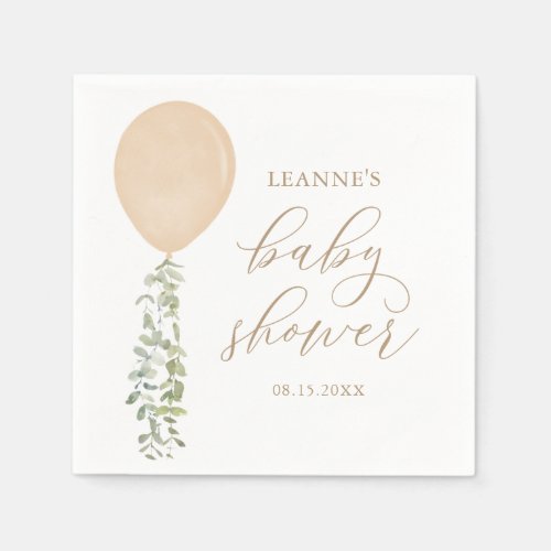 Gold Balloon Eucalyptus Baby Shower Napkins