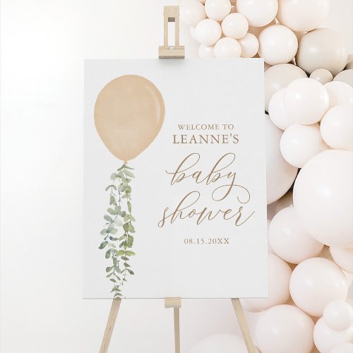 Gold Balloon Eucalyptus Baby Shower Welcome Sign