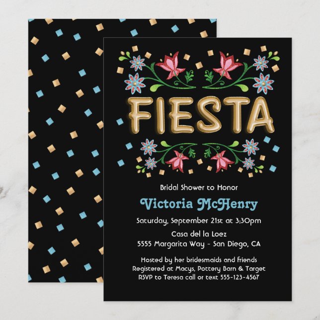 Gold Balloon Fiesta Bridal Shower Invitations (Front/Back)