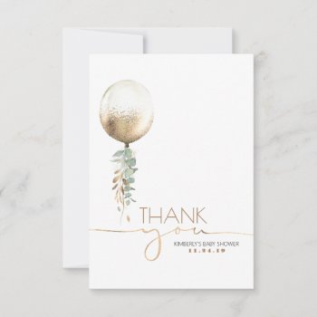 Gold Balloon Greenery Baby Shower Thank You by lovelywow at Zazzle
