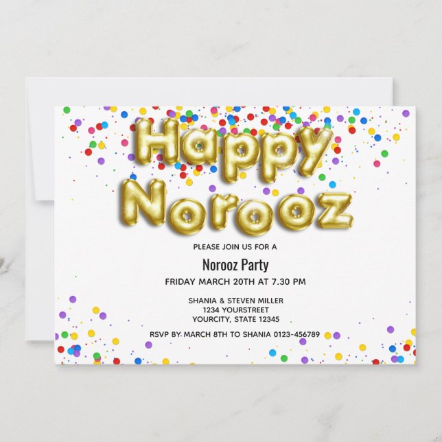 Gold Balloon Happy Norooz Persian New Year Invitation (Front)