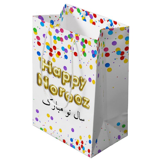 Gold Balloon Happy Norooz Persian New Year Medium Gift Bag (Front Angled)
