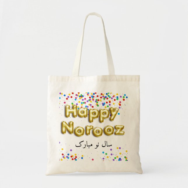 Gold Balloon Happy Norooz Persian New Year Tote Bag (Front)