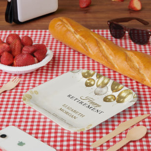 Gold Balloon Happy Retirement Paper Plates