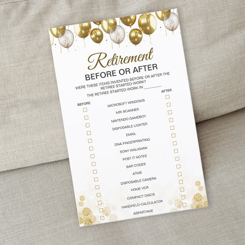 Gold Balloon Happy Retirement Party Game Card